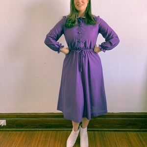 Vintage 1970s Purple Dress with Peter Pan Lace Collar